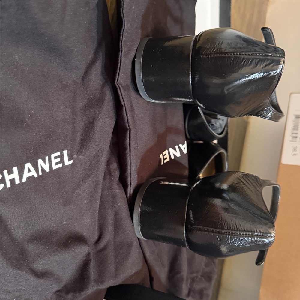 CHANEL Black Leather Mary Jane Low Block Heel Pumps - Picture 13 of 15